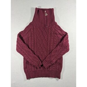 SAOL Aran  neck zip Cardigan Sweater 100% Merino Wool Women`s Knitted tall neck